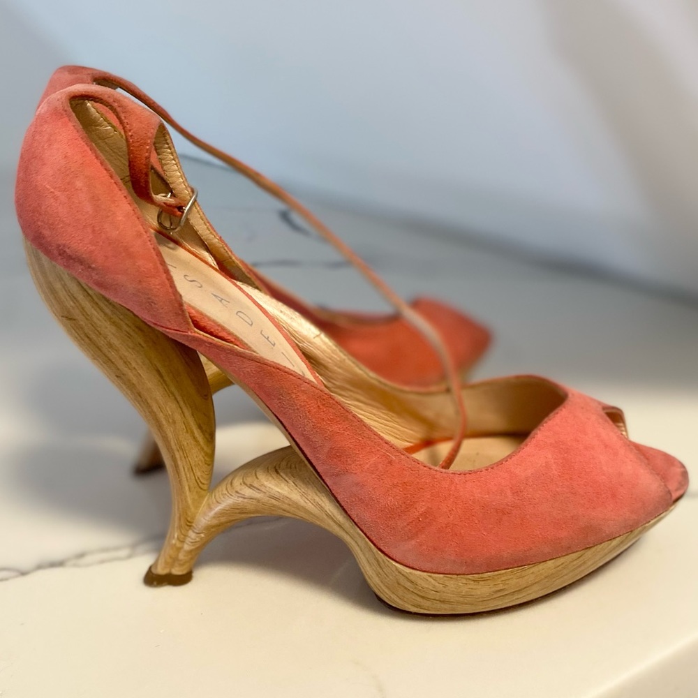 Casadei pink suede ankle strap heels, size 39